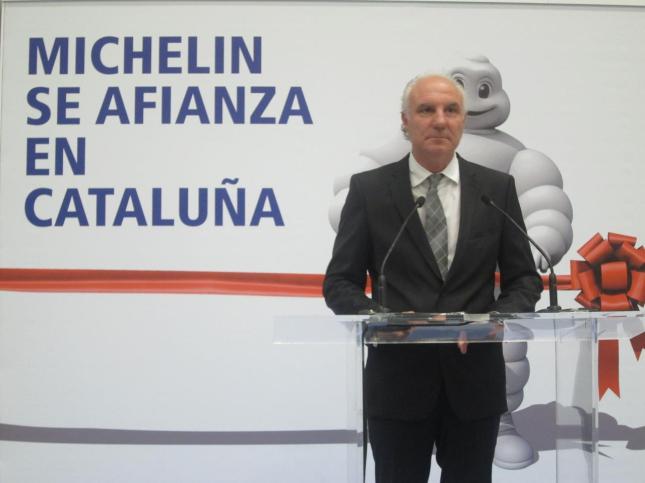 Jose Rebollo, presidente de Michelin Espana y Portugal durante la inauguracion del nuevo centro logistico de Subirats