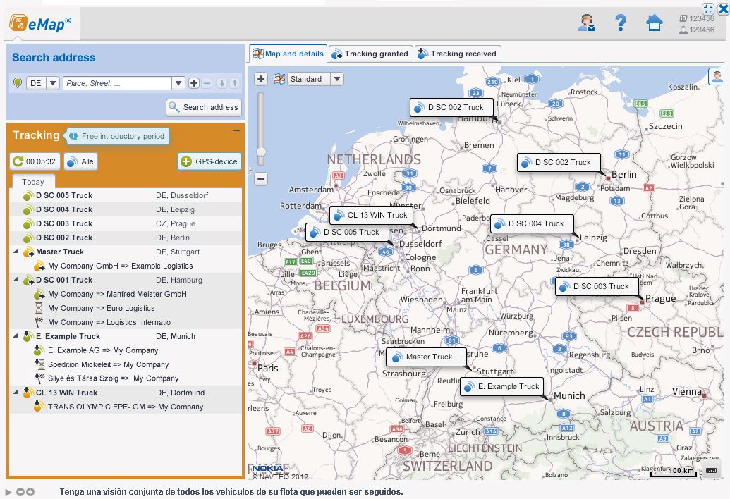 Pantalla con la cartografía TC eMap de TimoCom