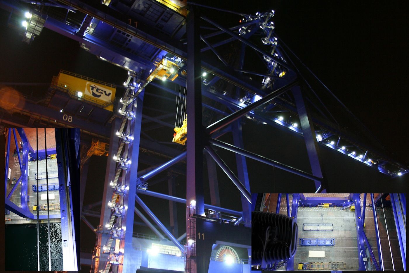 Primera grua portuaria iluminada con proyectores LED en el puerto de Valencia