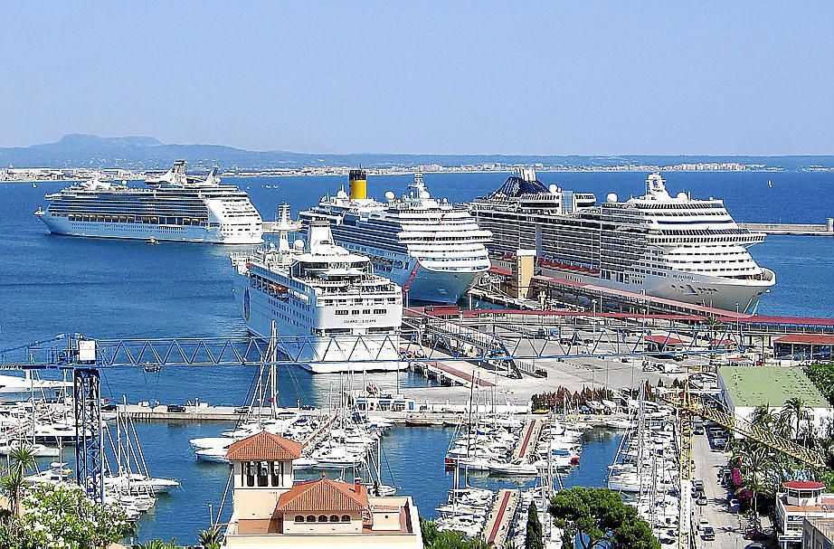 Cuatro cruceros en el puerto de Palma de Mallorca.