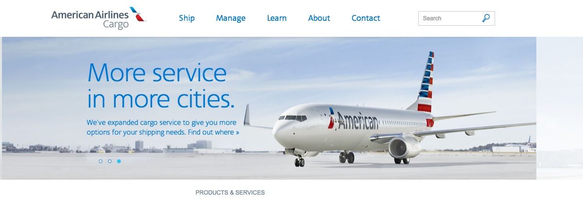 Pagina web de American Airlines Cargo