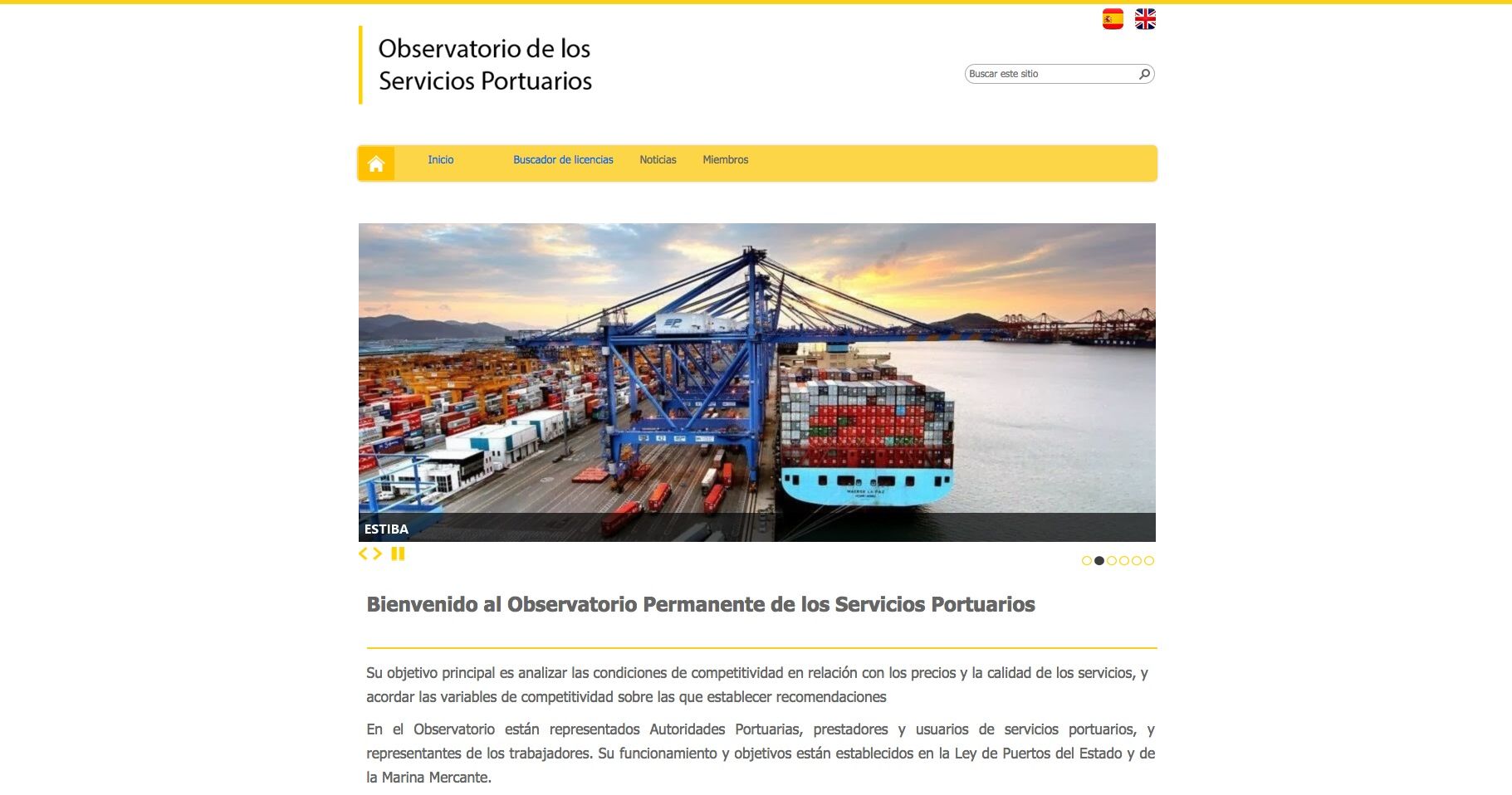 Web del Observatorio Permanente de los Servicios Portuarios