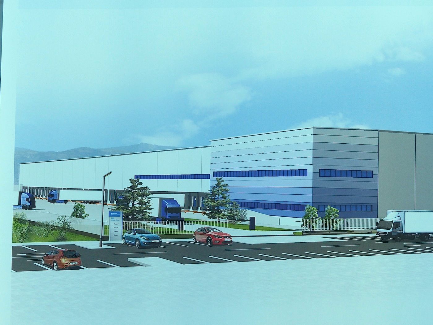 Boceto del nuevo centro logístico de Carrefour en Torrejón desarrollado por IDI Gazeley