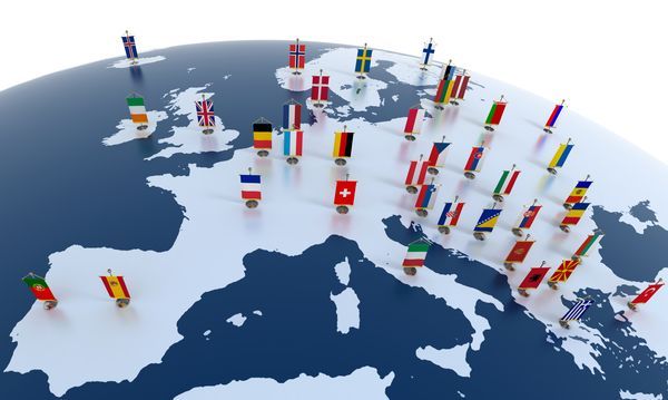 european countries - continent marked with flags