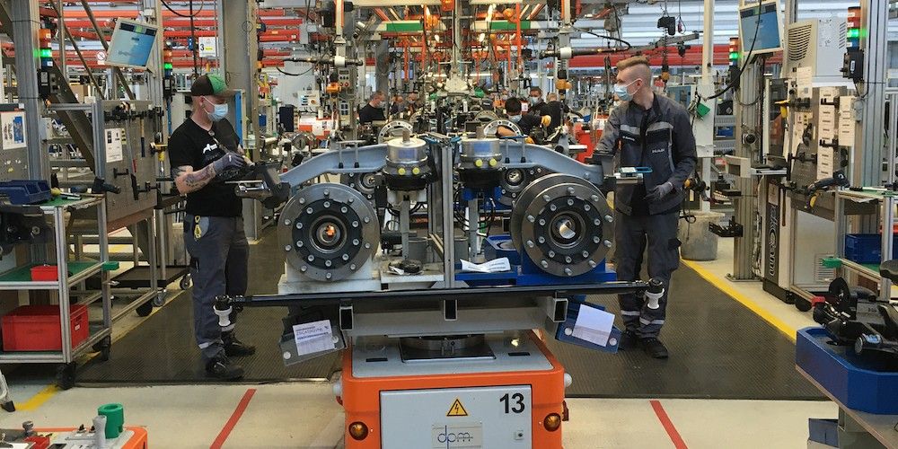 cadena de montaje en una planta de MAN Trick and Bus