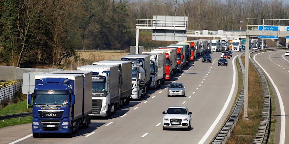 Trucks parked near German-Swiss border in Weil am Rhein
