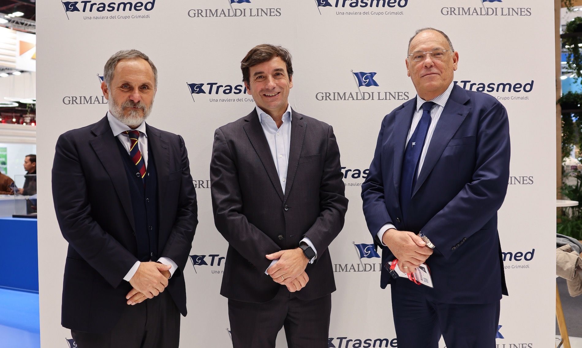 De izquierda a derecha, el CEO del Grupo Grimaldi en España, Mario Massarotti, el director de Relaciones Institucionales de Grupo Grimaldi en España, Miguel Pardo y Ettore Morace, CEO de Trasmed