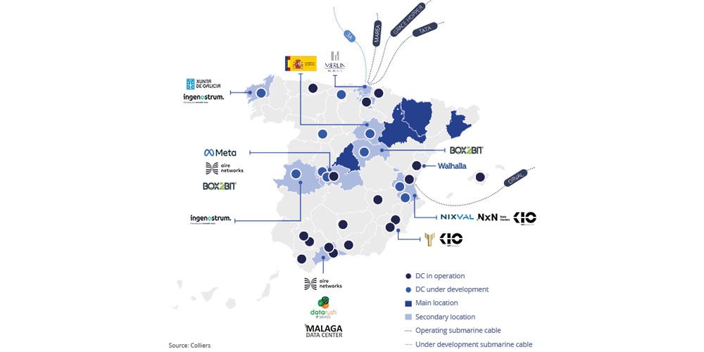 mapa data centers peninsula iberica marzo 2024 colliers