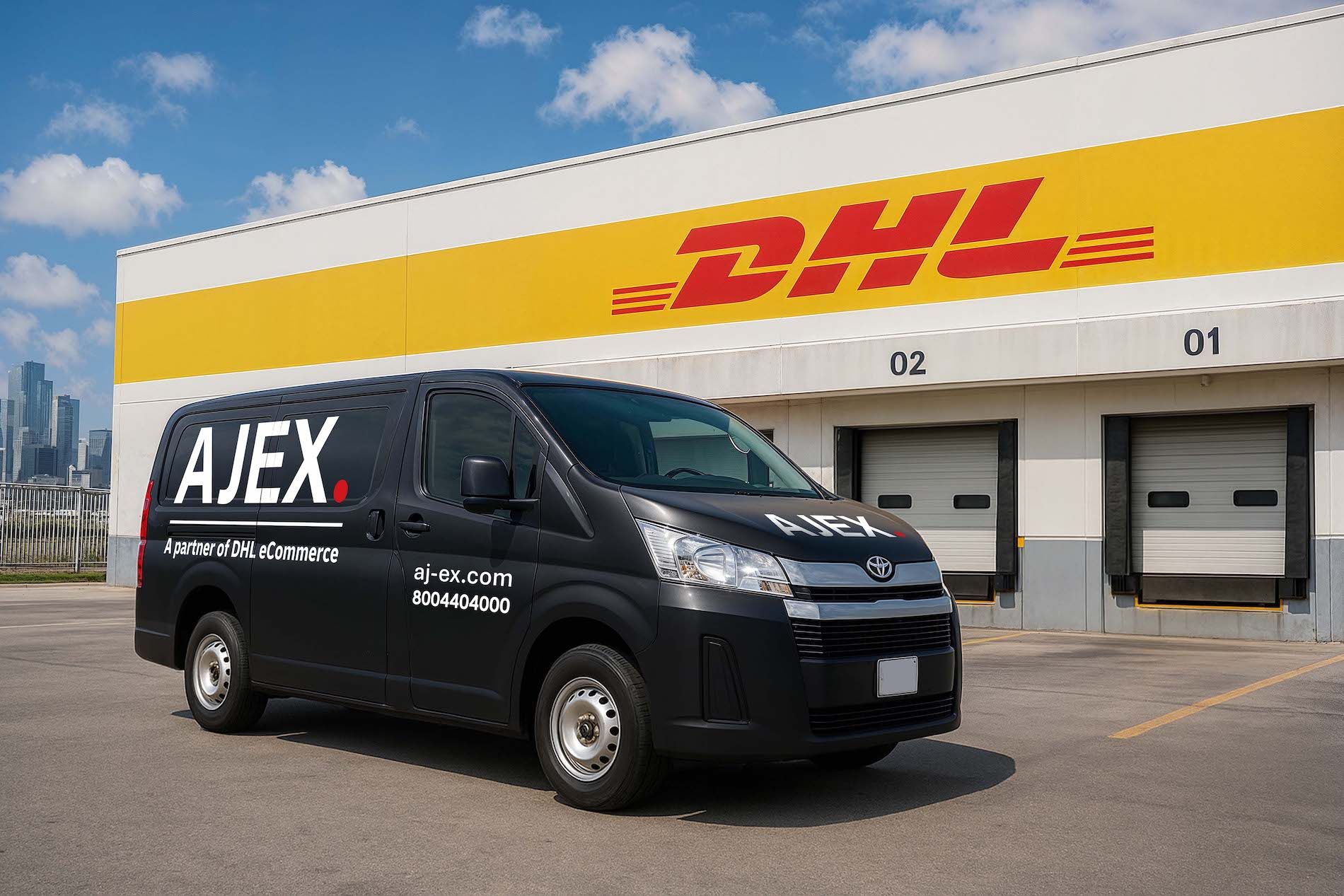 nave DHL con furgoneta Ajex