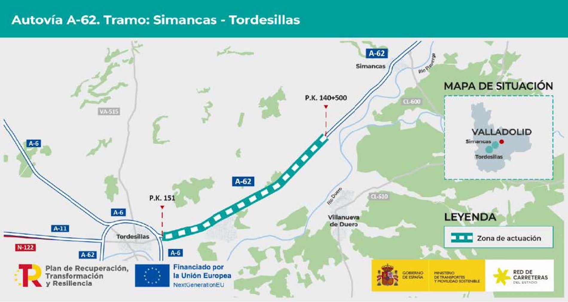 Los trabajos mejorarán la funcionalidad y la seguridad viaria de la A-62.