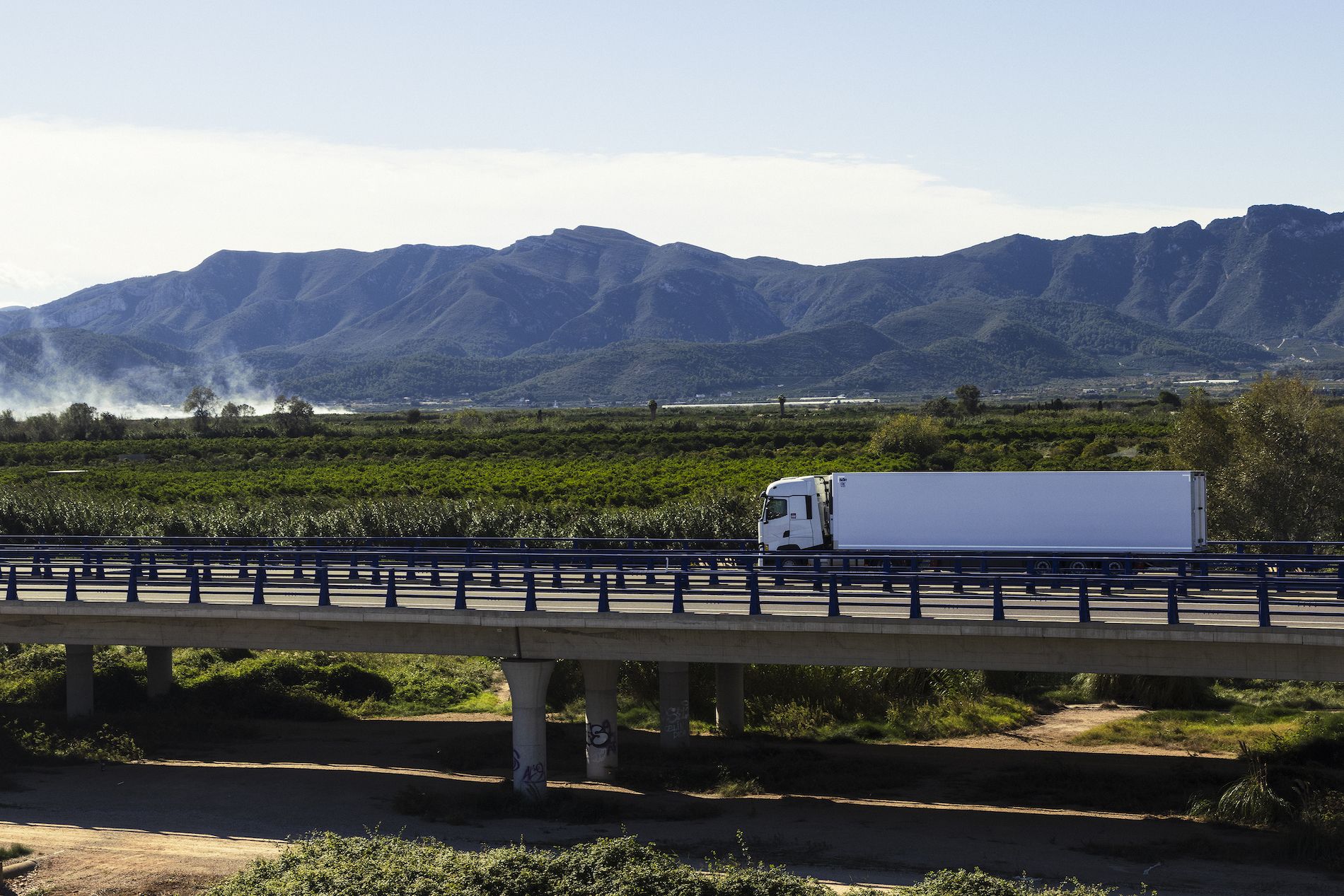 camion carretera frigo blanco puente
