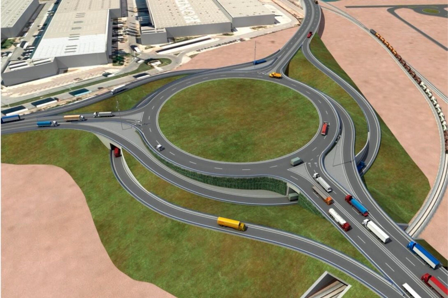 render proyecto acceso viario puerto Barcelona ampliacion sur