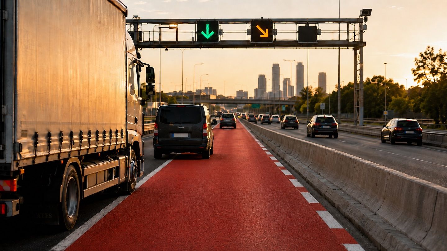 La DGT estrena el carril rojo vigilado por cámaras: cuándo entrar, cuándo salir y cómo evitar multas