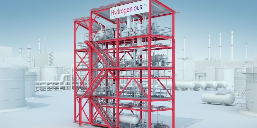 LOHC planta de almacenamiento de hidrogeno render