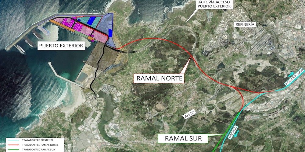 Trazado ferroviario al Puerto Exterior de La Coruña