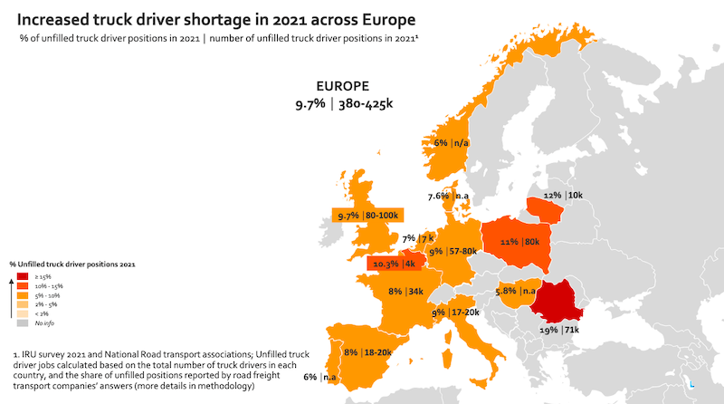 mapa europa escasez conductores IRU sept 22